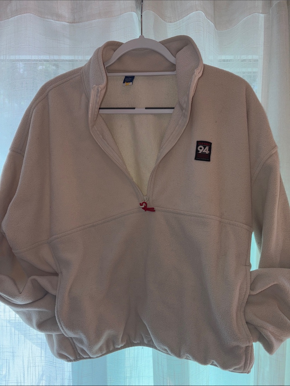 Old Navy Cream Teddy Fleece Jacket with Red Zip Pull